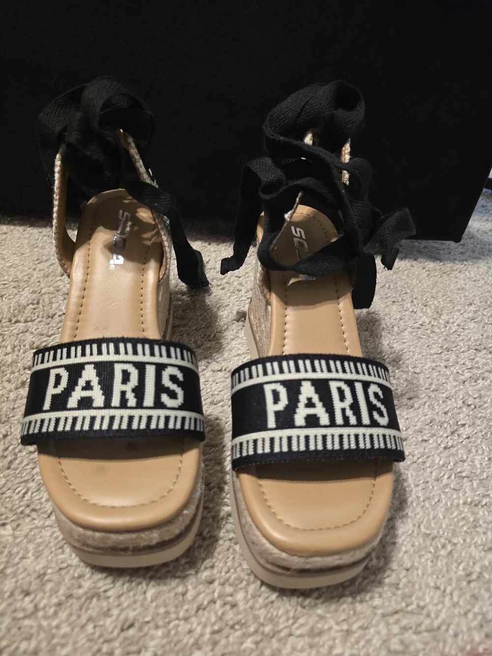 Soda Black 'PARIS' Espadrille Wedge Sandals